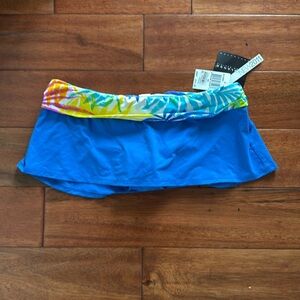 NWT La Blanca Blue Swim Bikini Bottom Skirt Floral Size 10